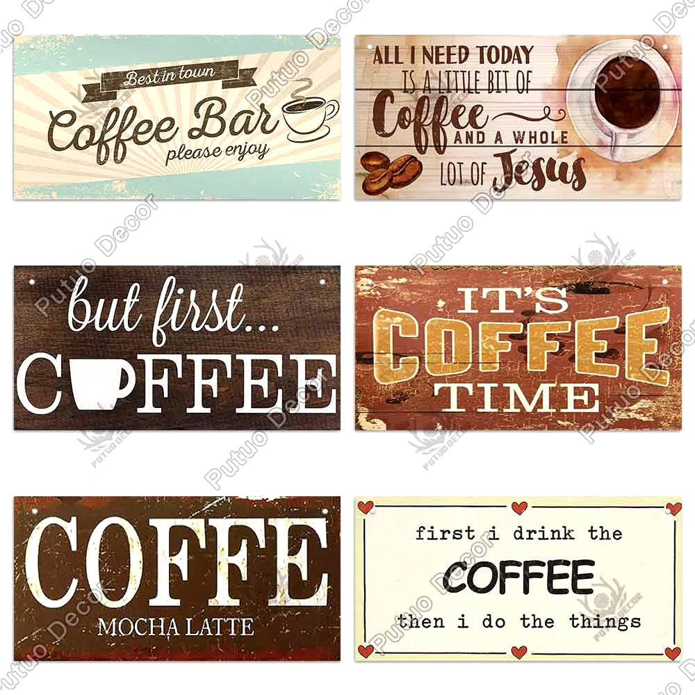 Coffee Wooden Hanging Signs Decorative Plaques Door Wooden Plaque in Home Decor Cafe Kitchen Hanging Home Decor