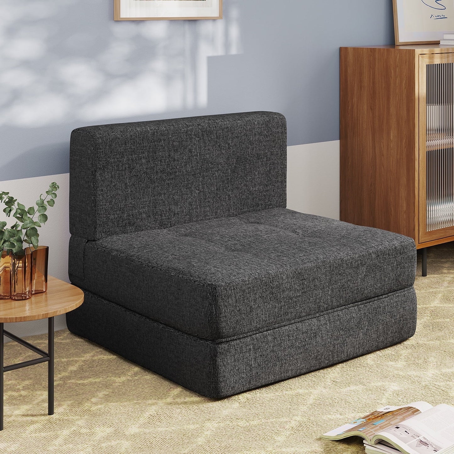 Sofa Bed, Convertible Chair Bed with Removable Cover for Master or Guest Room, Dark Gray