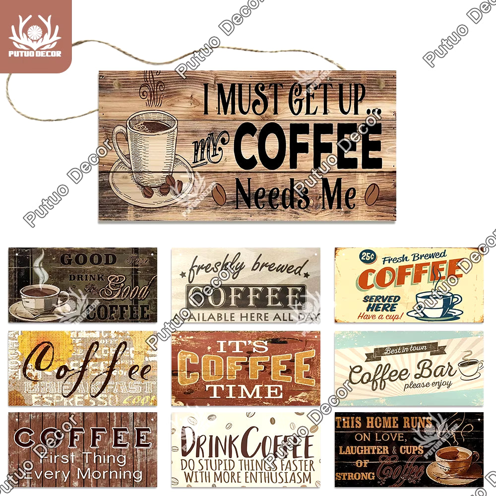 Coffee Wooden Hanging Signs Decorative Plaques Door Wooden Plaque in Home Decor Cafe Kitchen Hanging Home Decor