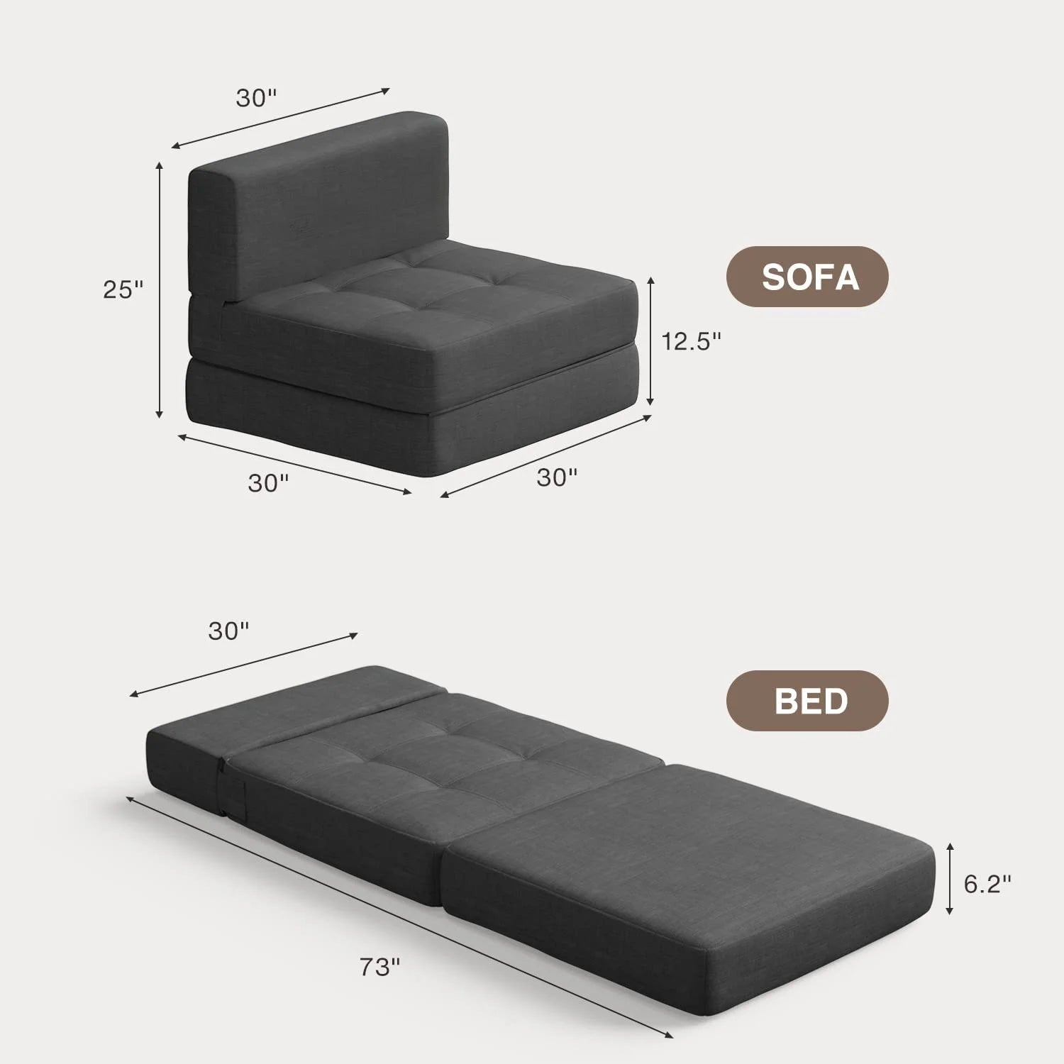 Sofa Bed, Convertible Chair Bed with Removable Cover for Master or Guest Room, Dark Gray