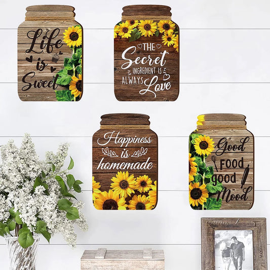 4 Pcs Mason Jar Wall Decor Wooden,Kitchen Rustic Home Decor Inspirational Kitchen Decor Hanging Farmhouse Kitchen Signs Wall Decor for Home Decor